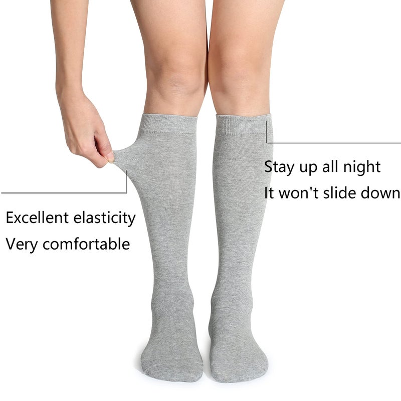Leotruny 3 Pairs Women's Knee High Socks Cotton Opaque socks(C03-3 Pairs Gray) - Image 2